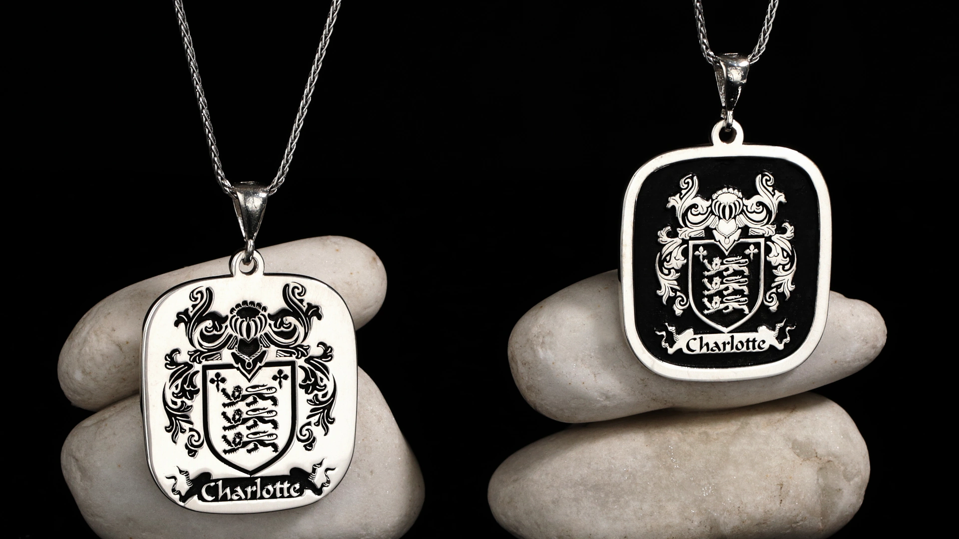 Custom Gold or Silver Pendant - Square Family Crest Necklace - Personalize